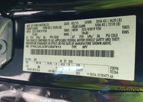 2015 Ford Escape Titanium from USA, damaged, VIN 1FMCU0JX5FUB87813